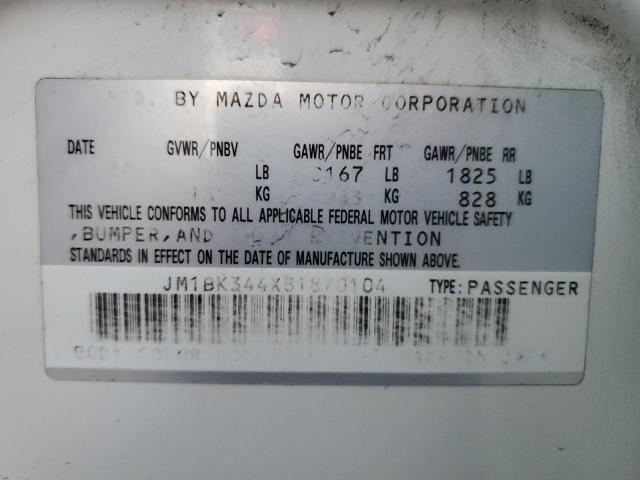 JM1BK344X81870104 - 2008 MAZDA 3 HATCHBACK Ақ фото 12