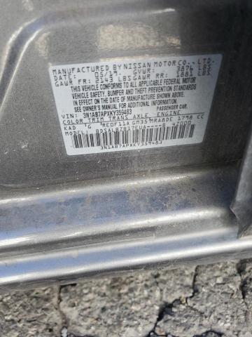 3N1AB7APXKY359483 - 2019 NISSAN SENTRA S Серый фото 12