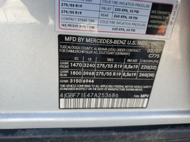 4JGBF71E47A253686 - 2007 MERCEDES-BENZ GL 450 4MATIC SILVER photo 13