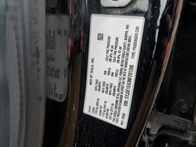 5YJ3E1EA3NF291396 - 2022 TESLA MODEL 3 BLACK photo 13
