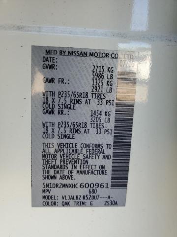 5N1DR2MNXHC600961 - 2017 NISSAN PATHFINDER S WHITE photo 13