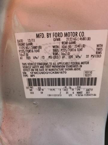 1FMCU9DG1CKB61670 - 2012 FORD ESCAPE XLT 银色 照片 13