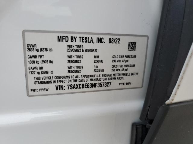 7SAXCBE63NF357327 - 2022 TESLA MODEL X WHITE photo 14