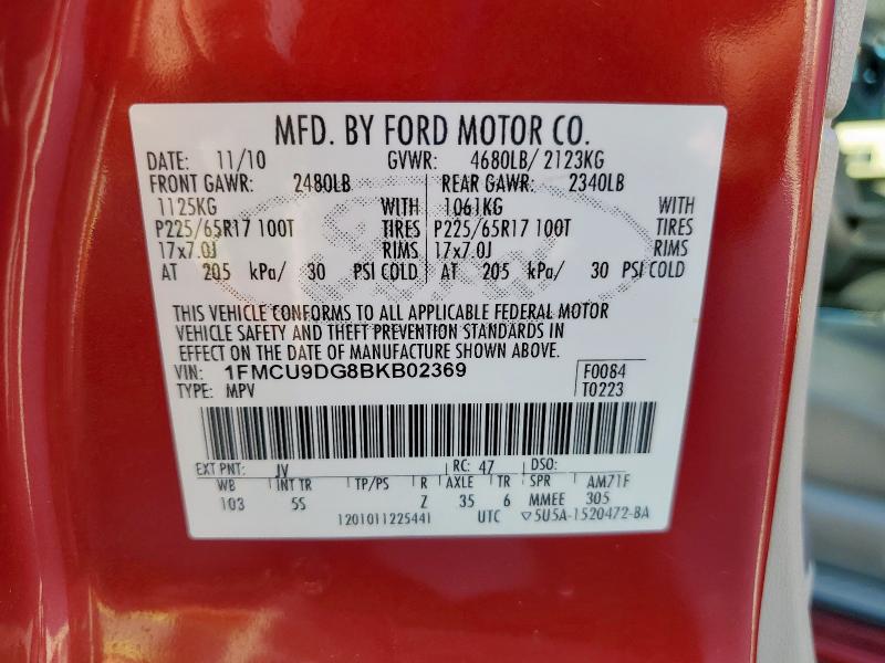 1FMCU9DG8BKB02369 - 2011 FORD ESCAPE XLT RED photo 14