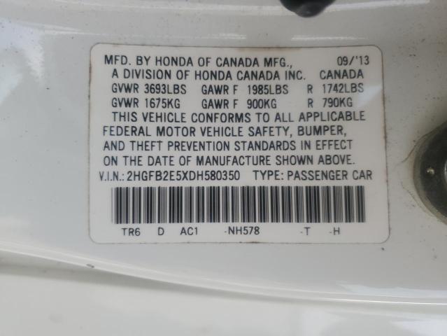 2HGFB2E5XDH580350 - 2013 HONDA CIVIC LX WHITE photo 13