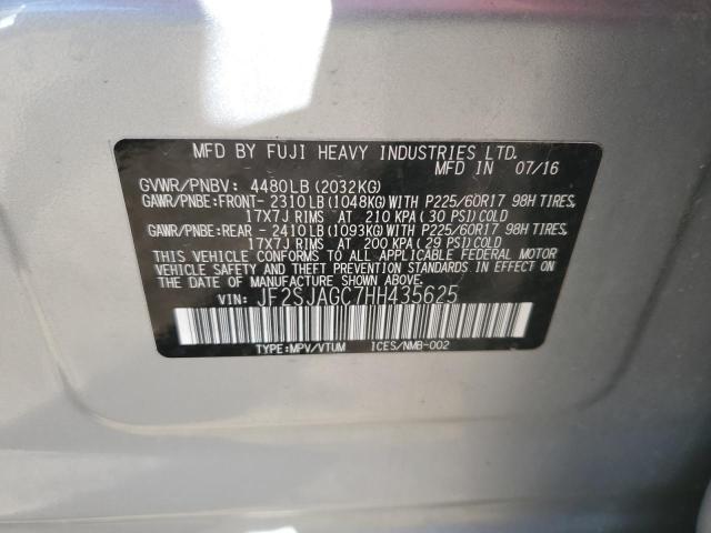 JF2SJAGC7HH435625 - 2017 SUBARU FORESTER 2.5I PREMIUM SILVER photo 13