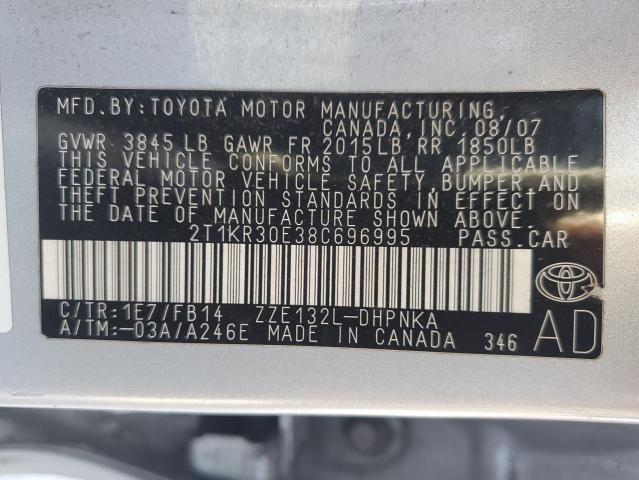 2T1KR30E38C696995 - 2008 TOYOTA COROLLA MA XR SILVER photo 13