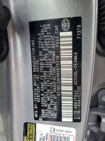 4T1BE30KX6U675218 - 2006 TOYOTA CAMRY LE SILVER photo 12