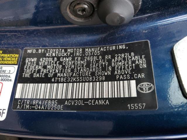 4T1BE32K55U083298 - 2005 TOYOTA CAMRY LE BLUE photo 13