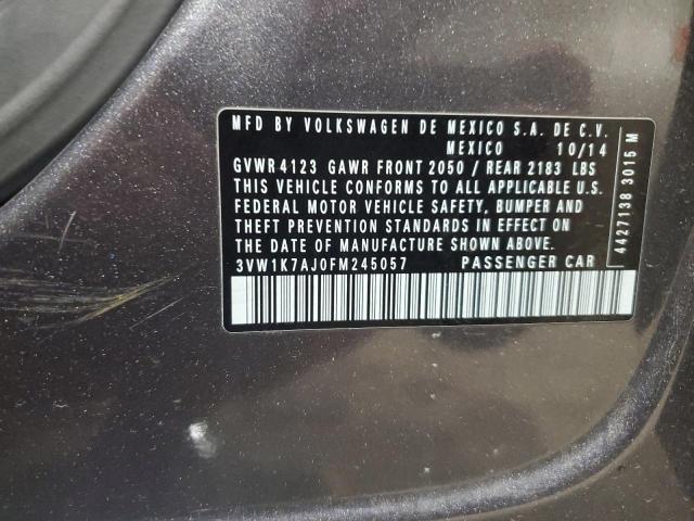 3VW1K7AJ0FM245057 - 2015 VOLKSWAGEN JETTA BASE CHARCOAL photo 12