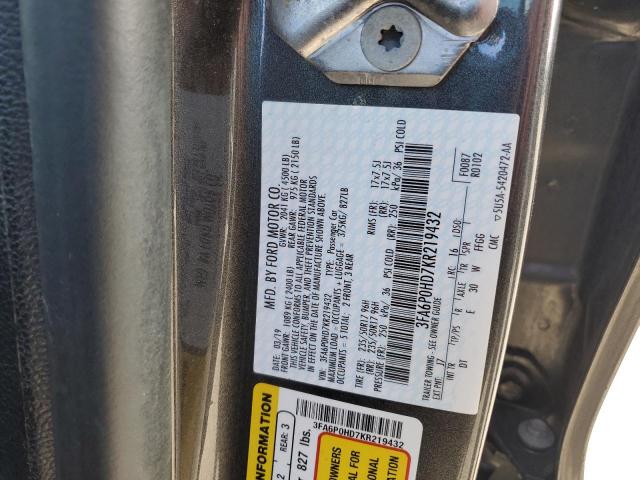 3FA6P0HD7KR219432 - 2019 FORD FUSION SE Gri fotoğraf 12