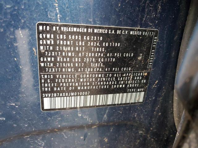 3VV2B7AX8JM010007 - 2018 VOLKSWAGEN TIGUAN SE BLUE photo 14