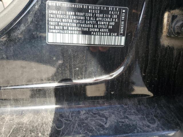 3VWDP7AJXCM458611 - 2012 VOLKSWAGEN JETTA SE BLACK photo 12