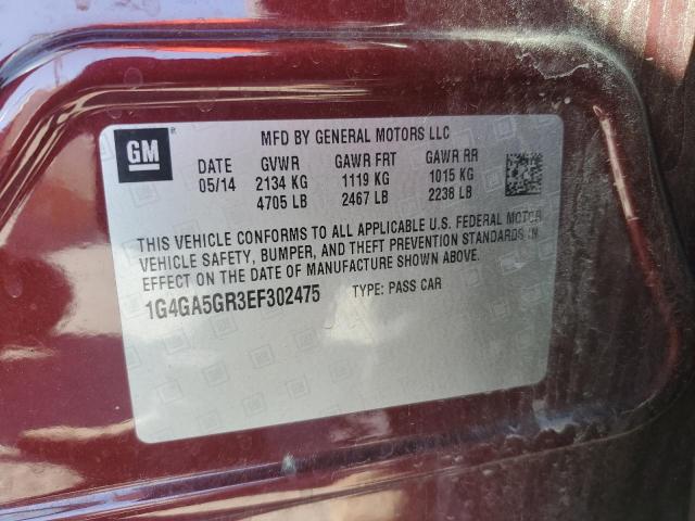 1G4GA5GR3EF302475 - 2014 BUICK LACROSSE RED photo 12