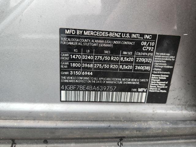 4JGBF7BE4BA639757 - 2011 MERCEDES-BENZ GL 450 4MATIC GRAY photo 12