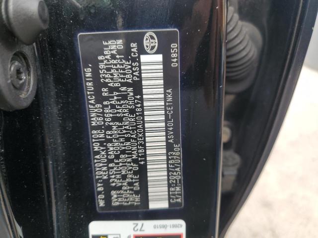 4T1BF3EK0AU018474 - 2010 TOYOTA CAMRY BASE BLACK photo 12