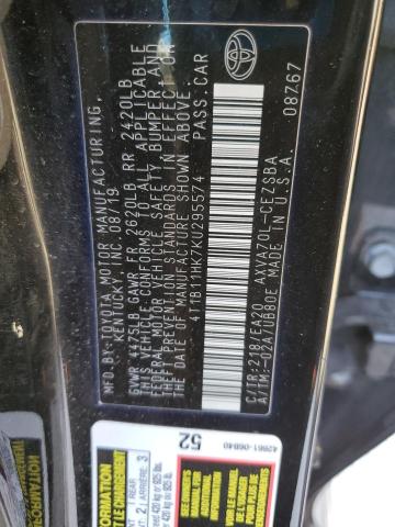 4T1B11HK7KU295574 - 2019 TOYOTA CAMRY L შავი ფოტო 23