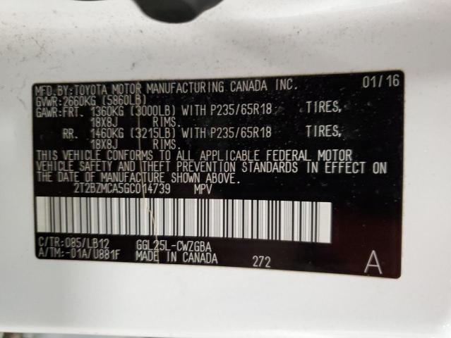 2T2BZMCA5GC014739 - 2016 LEXUS RX 350 BASE თეთრი ფოტო 13