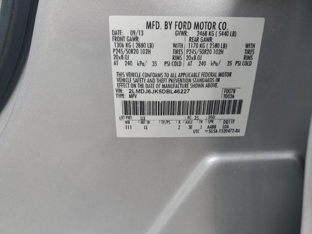 2LMDJ6JK5DBL46227 - 2013 LINCOLN MKX 银色 照片 13