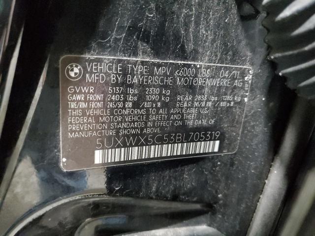 5UXWX5C53BL705319 - 2011 BMW X3 XDRIVE28I BLACK photo 13