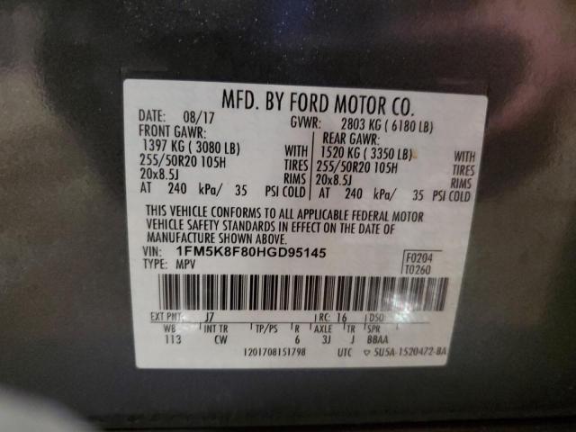 1FM5K8F80HGD95145 - 2017 FORD EXPLORER LIMITED 灰色 照片 14