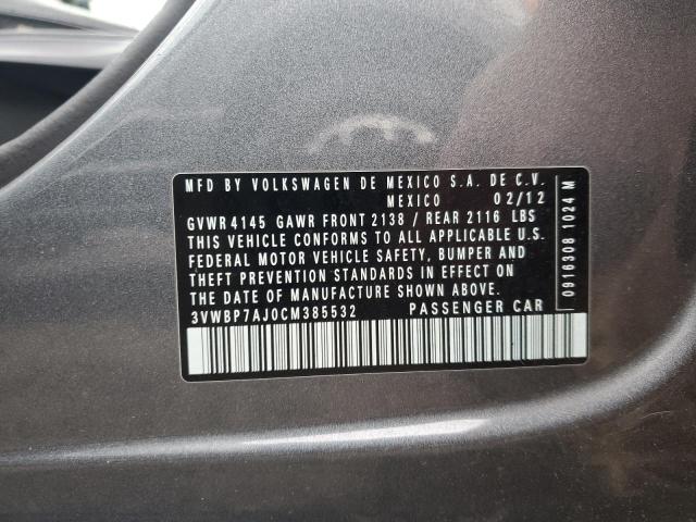 3VWBP7AJ0CM385532 - 2012 VOLKSWAGEN JETTA SE GRAY photo 12