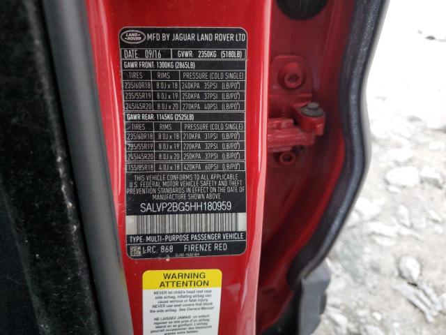 SALVP2BG5HH180959 - 2017 LAND ROVER RANGE ROVE SE RED photo 12