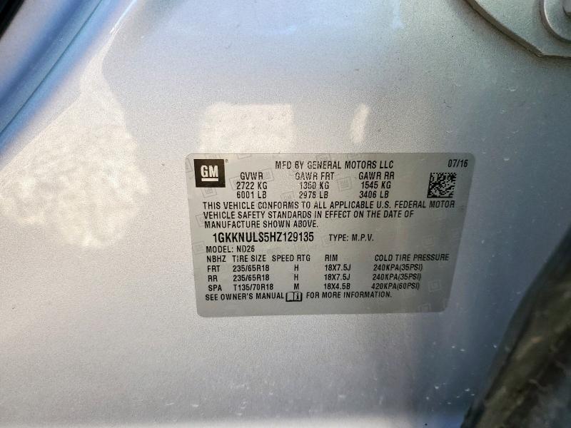 1GKKNULS5HZ129135 - 2017 GMC ACADIA SLT-1 SILVER photo 13