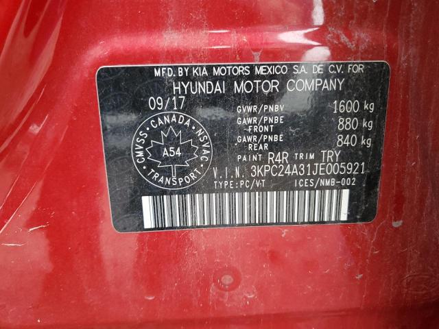 3KPC24A31JE005921 - 2018 HYUNDAI ACCENT SE Kırmızı fotoğraf 12