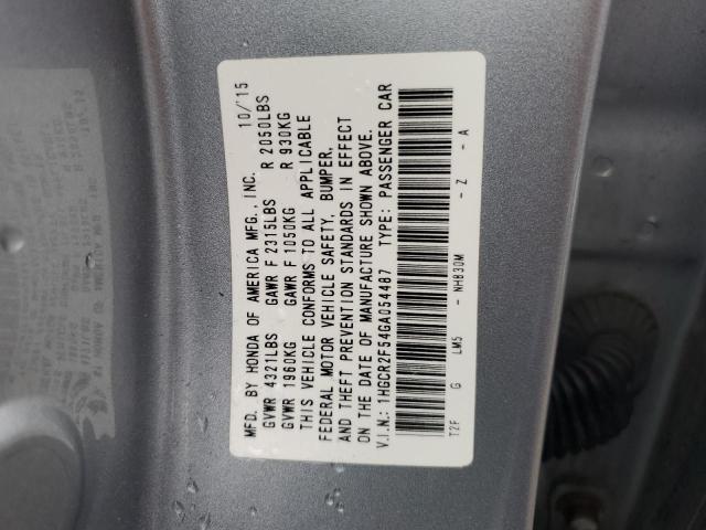 1HGCR2F54GA054487 - 2016 HONDA ACCORD SPORT SILVER photo 12