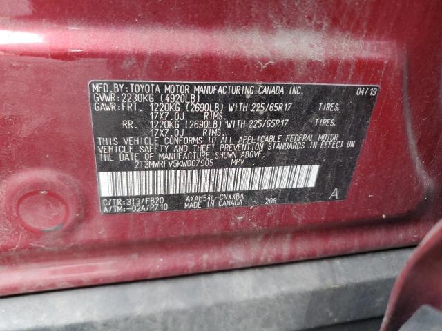 2T3MWRFV5KW007905 - 2019 TOYOTA RAV4 LE Rojo foto 14