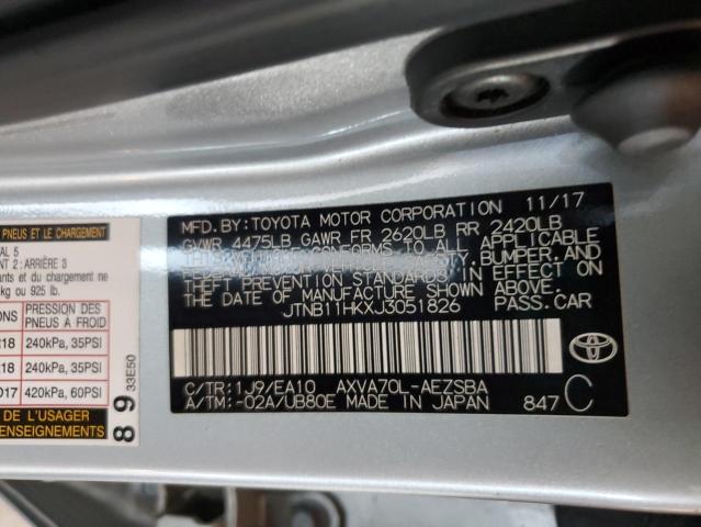 JTNB11HKXJ3051826 - 2018 TOYOTA CAMRY L SILVER photo 12