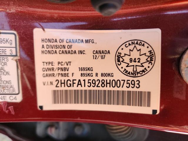 2HGFA15928H007593 - 2008 HONDA CIVIC EXL BURGUNDY photo 13