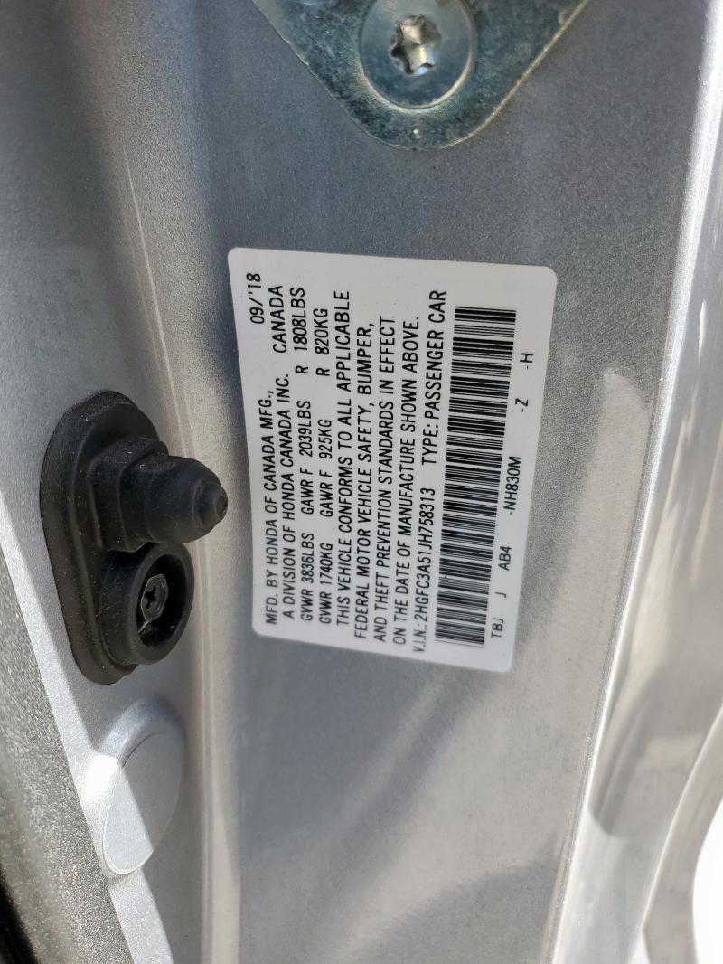 2HGFC3A51JH758313 - 2018 HONDA CIVIC SI 银色 照片 13