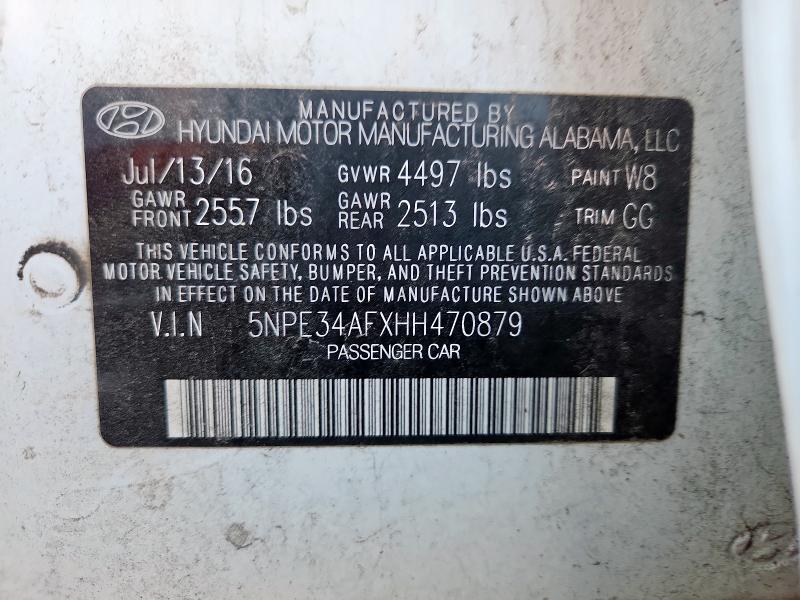 5NPE34AFXHH470879 - 2017 HYUNDAI SONATA SPORT WHITE photo 12