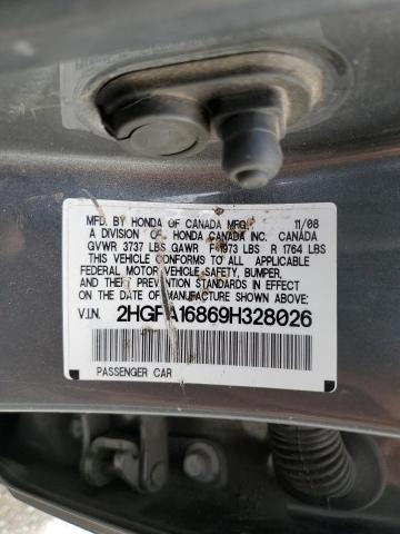 2HGFA16869H328026 - 2009 HONDA CIVIC EX GRAY photo 12