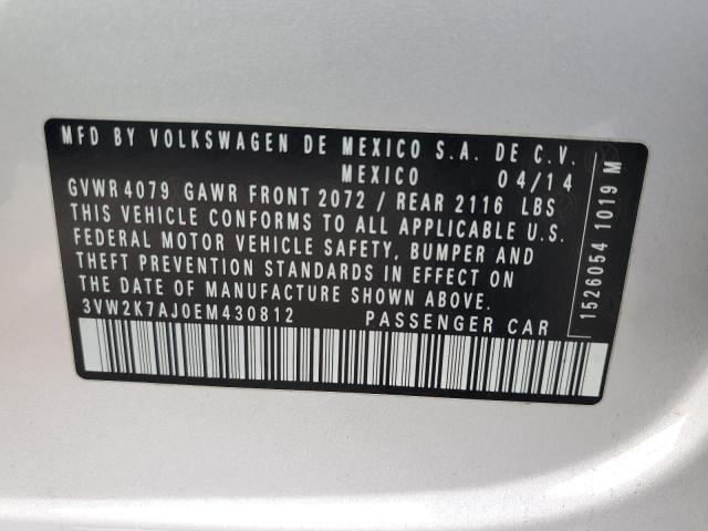 3VW2K7AJ0EM430812 - 2014 VOLKSWAGEN JETTA BASE 银色 照片 12