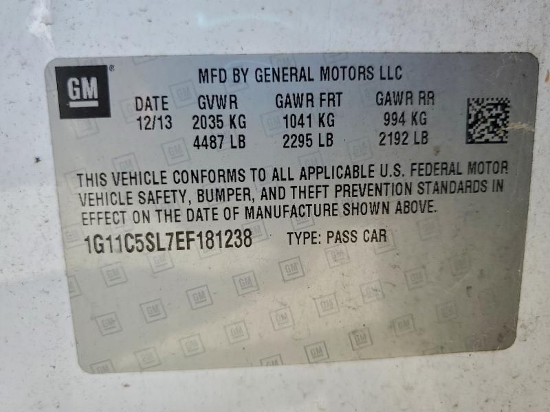 1G11C5SL7EF181238 - 2014 CHEVROLET MALIBU 1LT WHITE photo 12