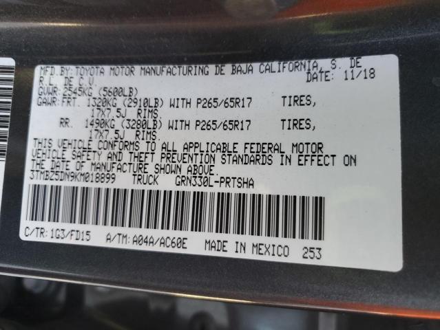 3TMBZ5DN9KM018899 - 2019 TOYOTA TACOMA DOUBLE CAB გრაფიტი ფოტო 13