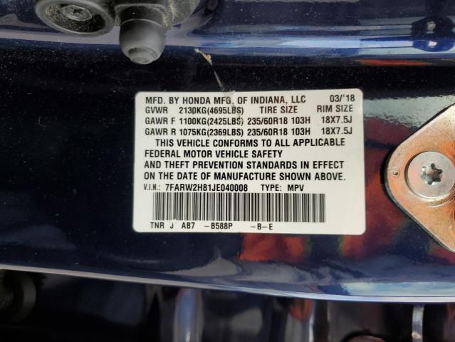 7FARW2H81JE040008 - 2018 HONDA CR-V EXL BLUE photo 12