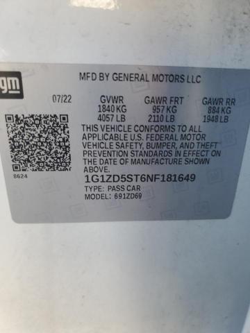 1G1ZD5ST6NF181649 - 2022 CHEVROLET MALIBU LT WHITE photo 12