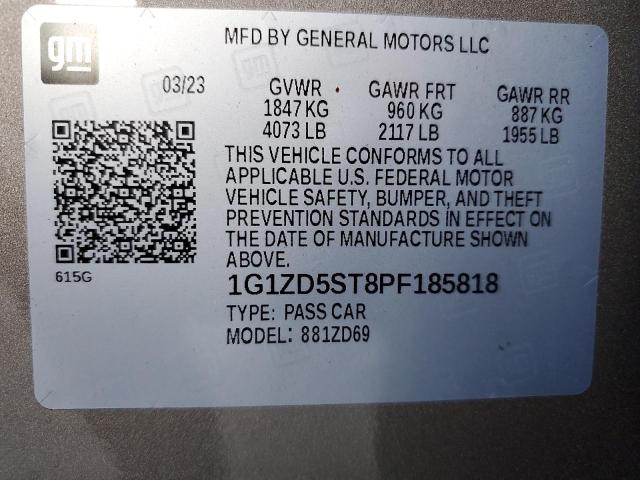 1G1ZD5ST8PF185818 - 2023 CHEVROLET MALIBU LT GOLD photo 12