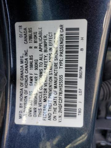 2HGFC2F78JH525355 - 2018 HONDA CIVIC EX Մոխրագույն լուսանկար 12