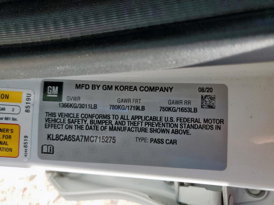 KL8CA6SA7MC715275 - 2021 CHEVROLET SPARK LS თეთრი ფოტო 13