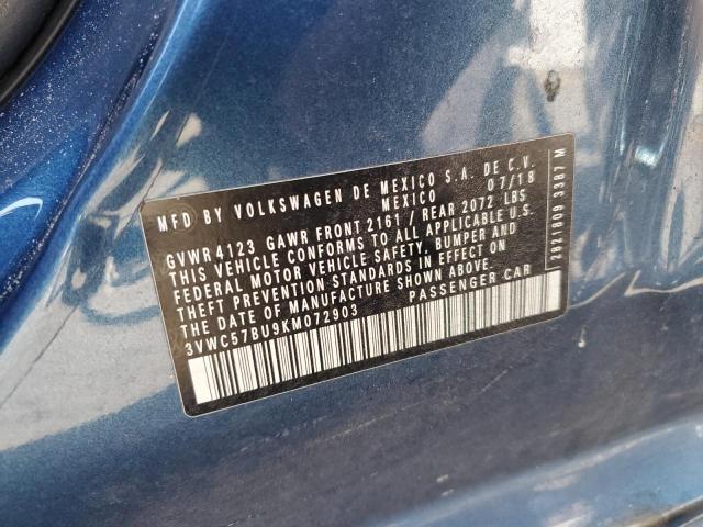 3VWC57BU9KM072903 - 2019 VOLKSWAGEN JETTA S 蓝色 照片 13