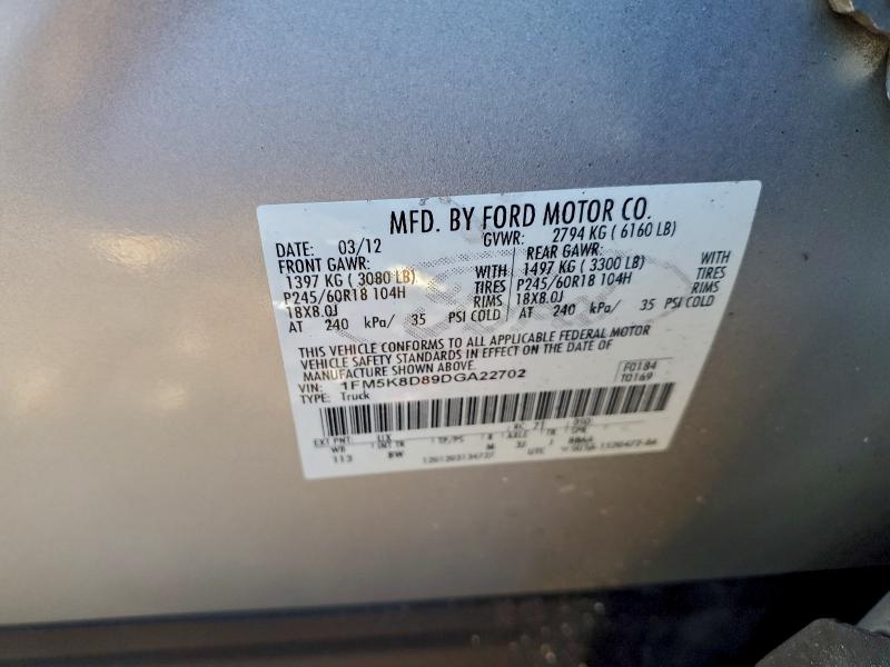 1FM5K8D89DGA22702 - 2013 FORD EXPLORER XLT SILVER photo 13
