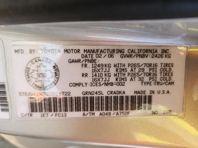 5TEUU42N36Z221722 - 2006 TOYOTA TACOMA ACCESS CAB Gümüş fotoğraf 13