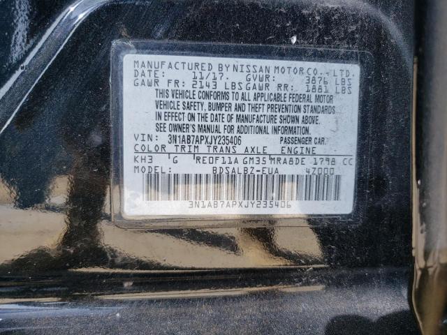 3N1AB7APXJY235406 - 2018 NISSAN SENTRA S BLACK photo 13