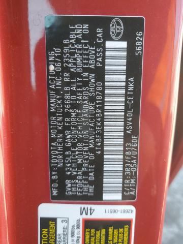 4T4BF3EK4BR118780 - 2011 TOYOTA CAMRY BASE RED photo 13
