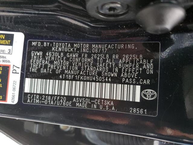 4T1BF1FK0HU450544 - 2017 TOYOTA CAMRY LE BLACK photo 12